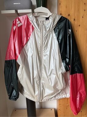adidas by Stella McCartney Color-Block Windbreaker — White / Coral / Black — S